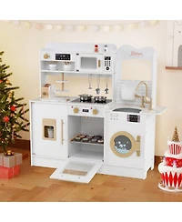 Sugift Lights and Sounds 25-Piece Wooden Play Kitchen, Ages 3+