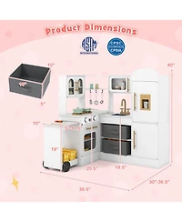 Sugift Corner Kitchen Playset with Retractable Countertop and Working Ice Maker, Ages 3+