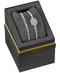 Bulova Women's Box Set Crystal Silver-Tone Stainless Steel Bracelet Watch 15mm