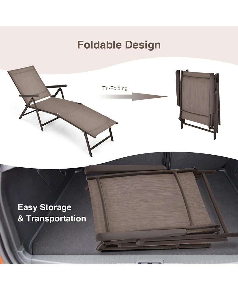 Mecale Set of 2 Foldable Chaise Lounge Chairs with 2-Position Footrest