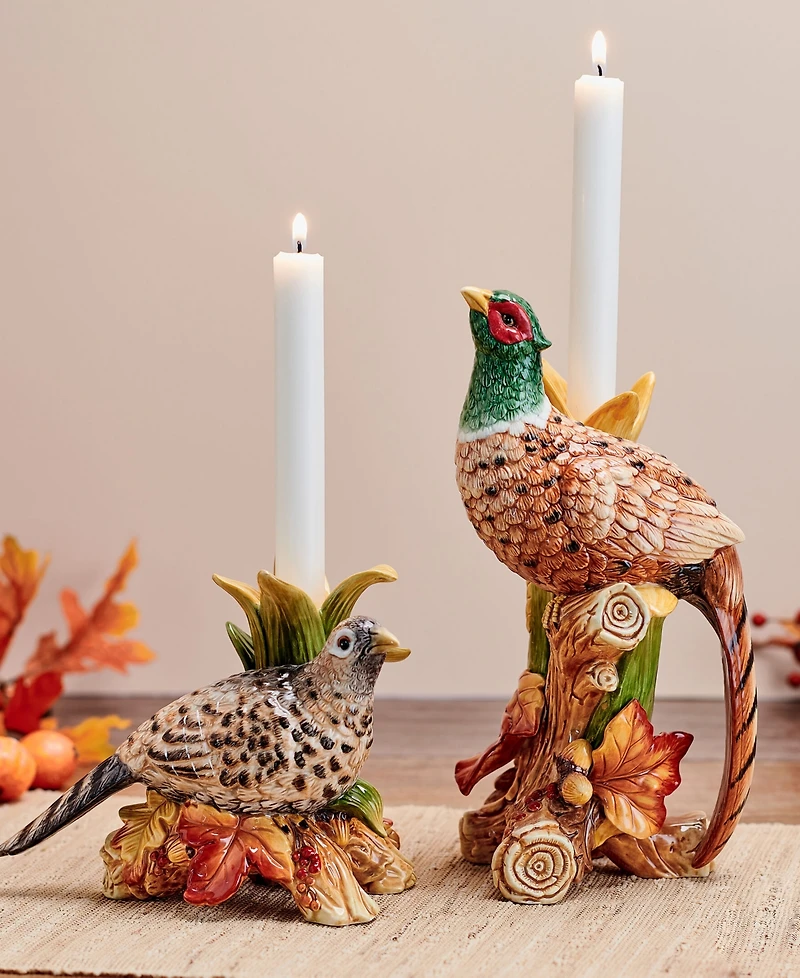 Fitz and Floyd Fall Harvest Pair of Pheasant Candleholders