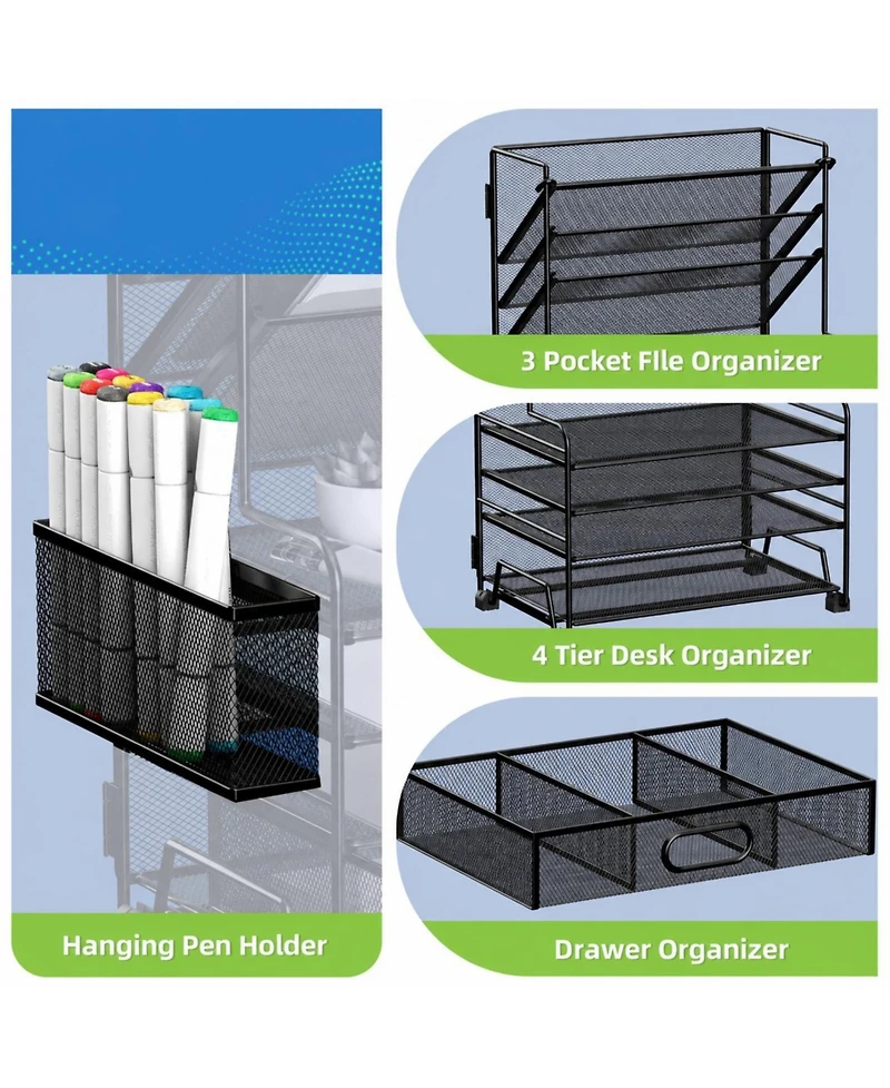 Danrong 4-Tier Document Tray and 3-Slot File Organizer – Metal Desktop Storage Rack