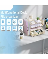 Danrong Metal Mesh Desk Organizer with File Holder Sliding Drawer and Pen Holders