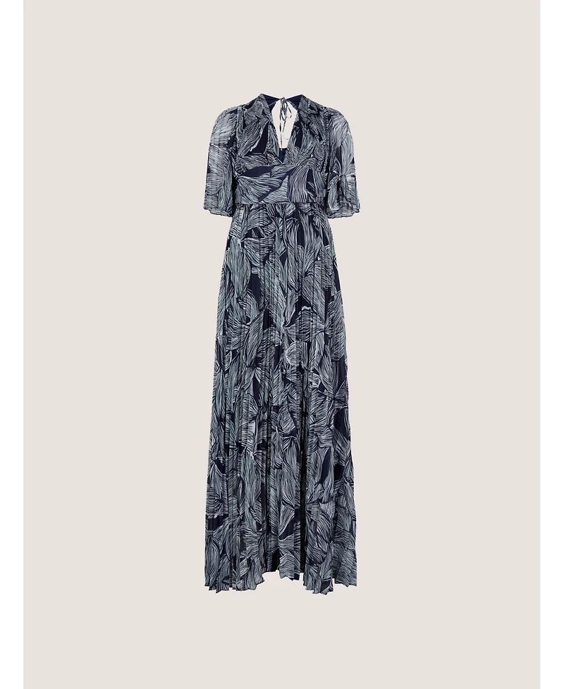 Apricot Women's Floral-Print Short-Sleeve Pleated Chiffon Maxi Dress