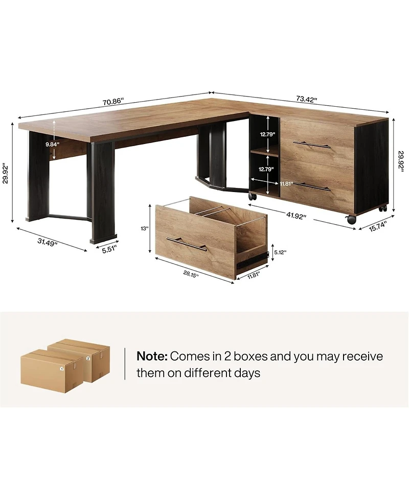 Tribesigns 70.86" L-Shaped Desk with File Cabinet