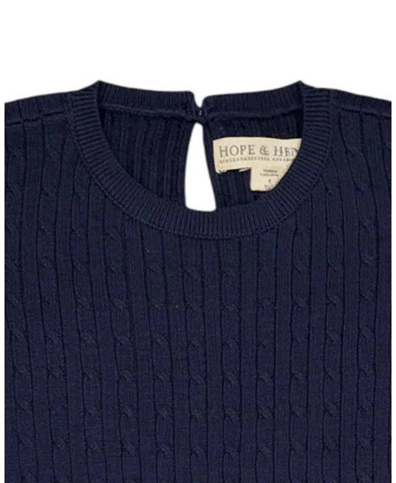 Hope & Henry Little and Big Girls (6 - 12) Organic Short Sleeve Cable Sweater Dress