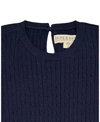 Hope & Henry Little and Big Girls (6 - 12) Organic Short Sleeve Cable Sweater Dress