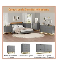 Dresser for Bedroom, 6 Drawer Dresser with Metal Legs, Wood Dressers Chest Organizer with Wide Storage, Modern Chest of Drawers for Bedroom, Hallway