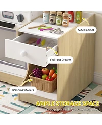 Qaba 2-in-1 Convertible Wooden Play Kitchen and Chair Set, Ages 3+