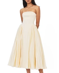 Miss Circle Women's Marnie Butter Yellow Pleated Satin Midi Dress