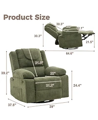 Oversized 360degree(s) Swivel Rocking Recliner Chair Deep Seat | High Back Heat and Vibration Massage Side Pocket Single Sofa for Living Room, Bedroom