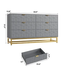 6 Drawer Dresser for Bedroom, 53.5" Large Dresser with Metal Legs, Modern Chest Organizer with Wide Storage, Chest of Drawers for Bedroom, Entryway