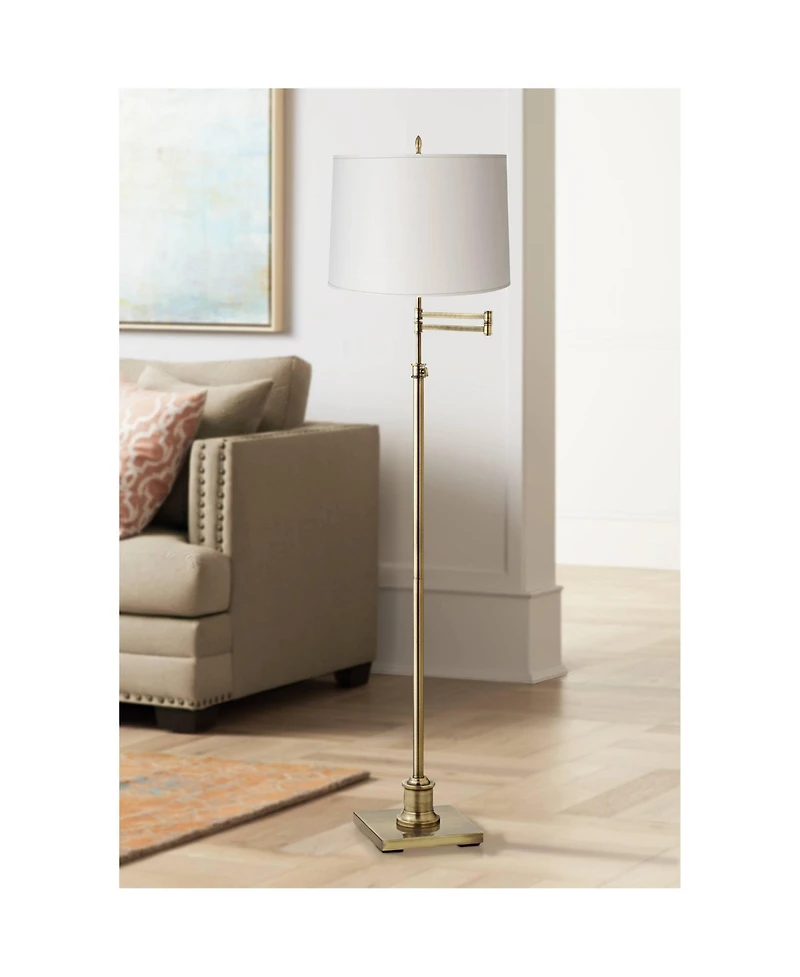 360 Lighting Swing Arm Floor Lamp 70" Tall Antique Brass White Mica Paper Drum Shade for Living Room Reading Bedroom