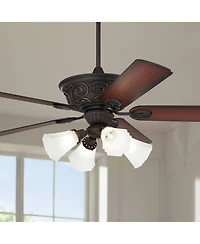52" Casa Vieja Contessa Industrial Rustic Indoor Ceiling Fan Led Light Bronze Copper Cherry Frosted Glass for Living Kitchen Home
