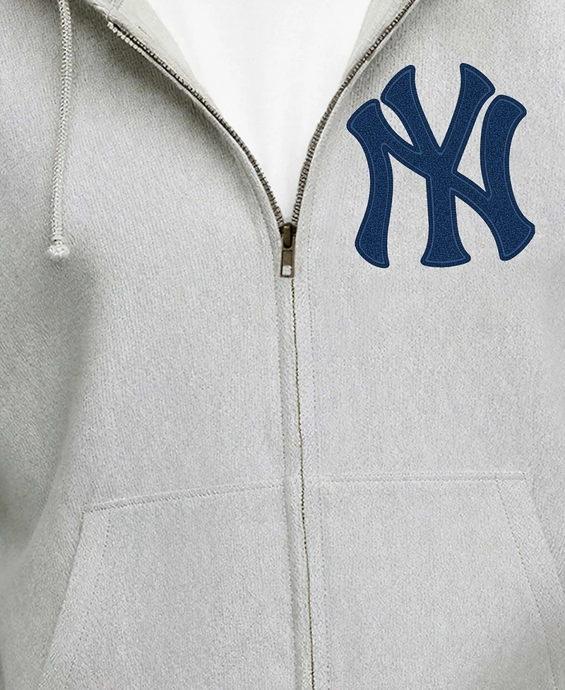 Champion Men's Gray New York Yankees Reverse Weave Chenille Full-Zip Hoodie
