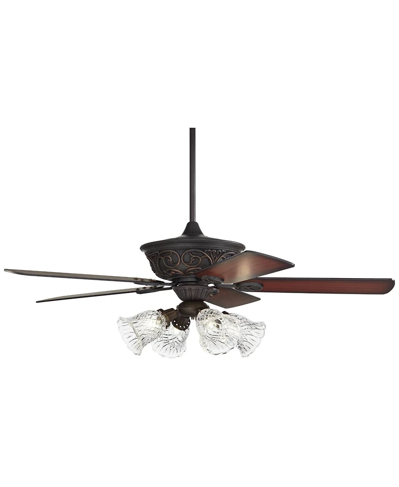 52" Casa Vieja Contessa Industrial Rustic Indoor Ceiling Fan Led Light Bronze Copper Cherry Clear Glass Barbizon Living Kitchen