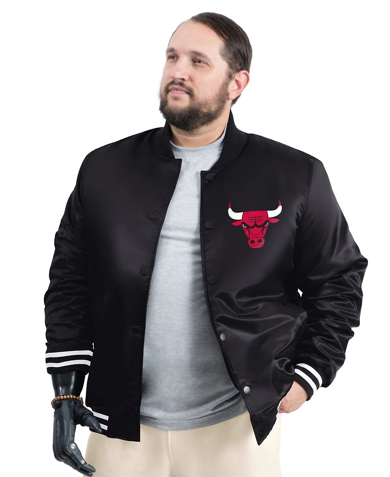 G-iii Sports by Carl Banks Men's Black Chicago Bulls Adaptive Bold Logo Satin Varsity Jacket