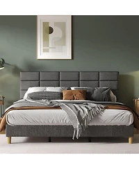 gaomon King Bed Frame, Linen Upholstered Platform King Bed Frame with Height Adjustable Headboard, Metal Frame King Bed Frame with Strong Wood Slats a