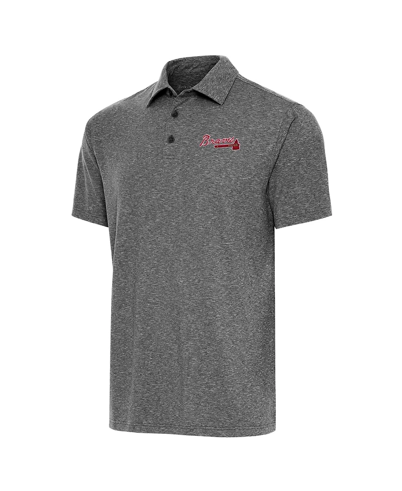 Antigua Men's Heather Black Atlanta Braves Par Polo Shirt