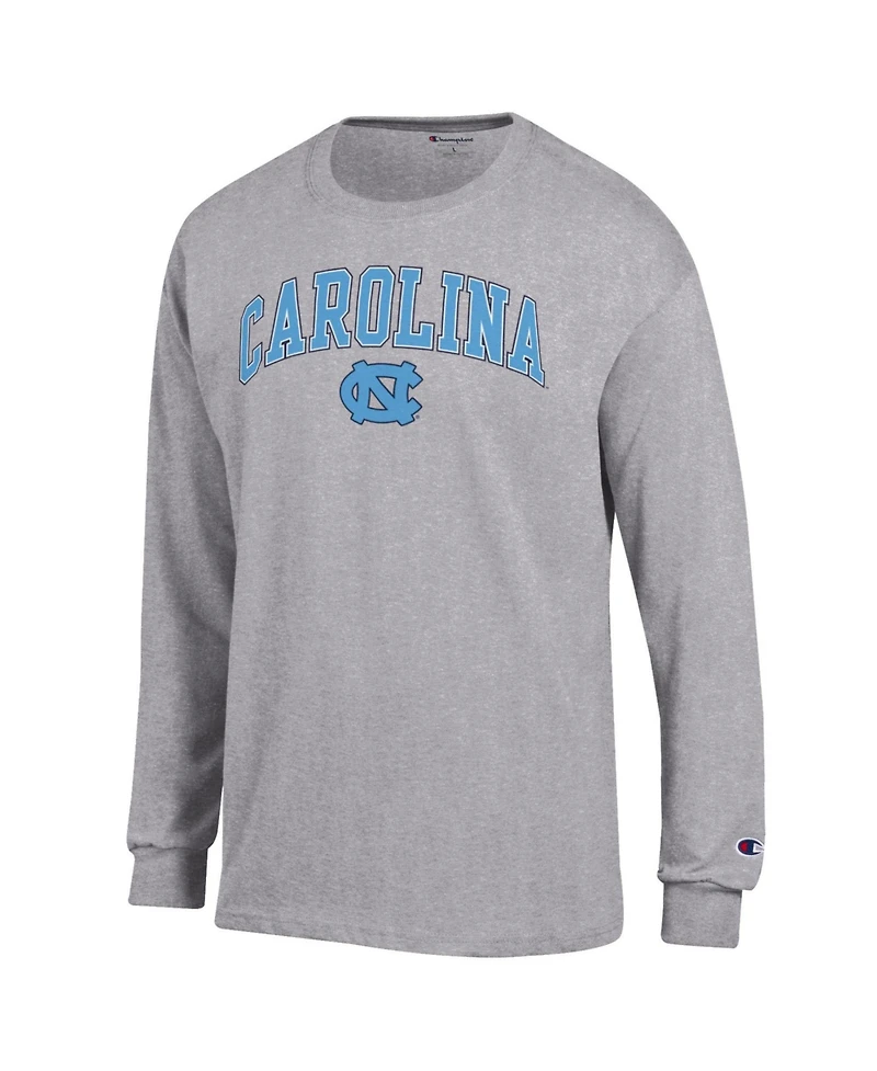 Champion Men's Champion Heather Gray North Carolina Tar Heels Arch Over Logo Long sleeves T-Shirt