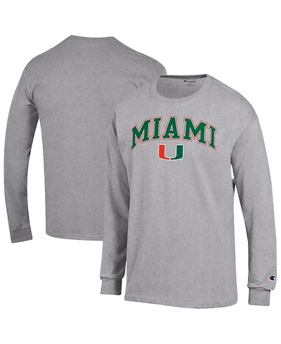 Champion Men's Champion Heather Gray Miami Hurricanes Arch Over Logo Long sleeves T-Shirt