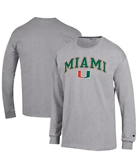 Champion Men's Champion Heather Gray Miami Hurricanes Arch Over Logo Long sleeves T-Shirt