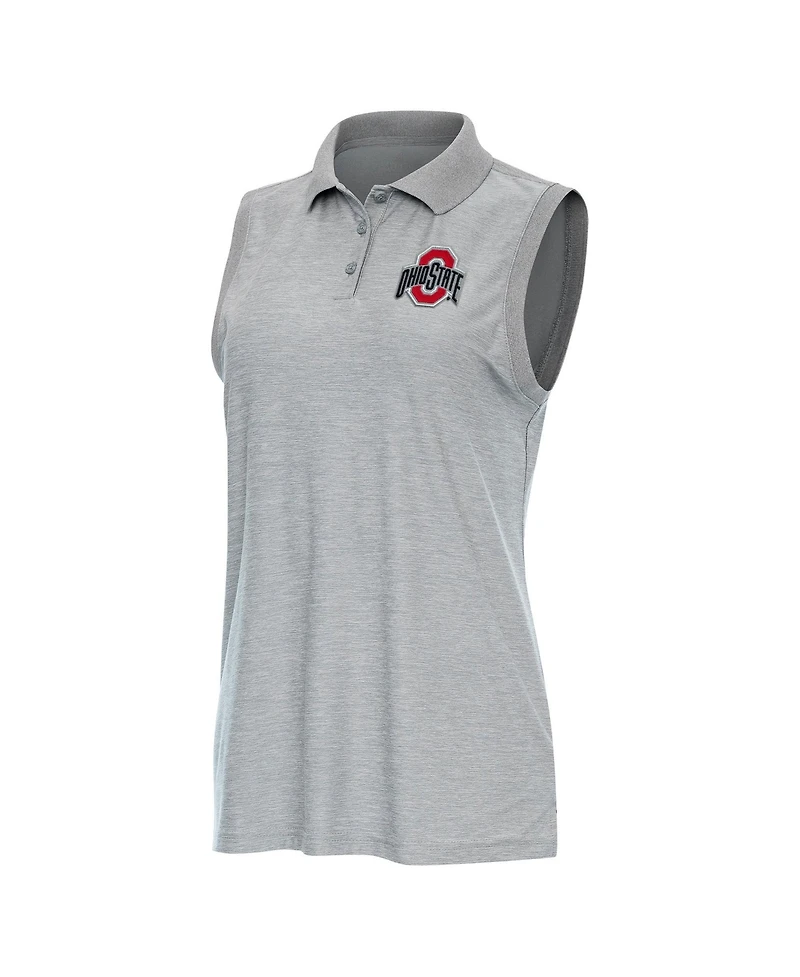 Antigua Women's Heather Gray Ohio State Buckeyes Recap Sleeveless Polo Shirt