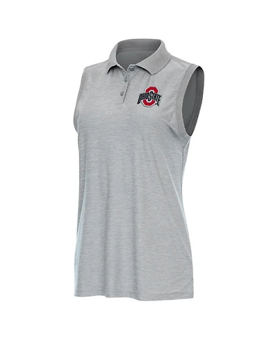 Antigua Women's Heather Gray Ohio State Buckeyes Recap Sleeveless Polo Shirt