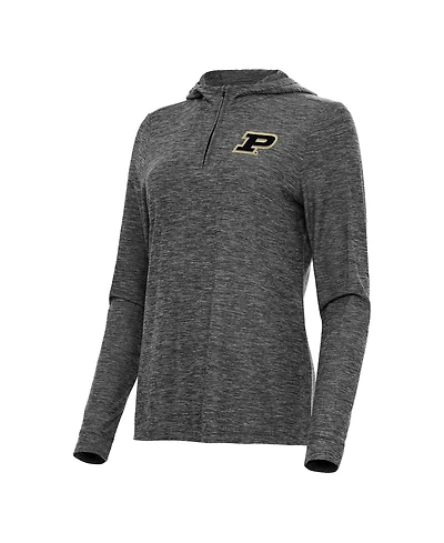 Antigua Women's Heather Black Purdue Boilermakers Daybreak Quarter-Zip Hoodie