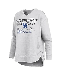 Pressbox Women's Heather Gray Kentucky Wildcats Marcus East Hall Poncho V-Neck Sweatshirt