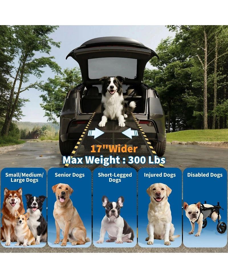 71 in Folding Dog Ramp for Car Suv Truck, Steel Frame Pet Ramp for Large Dogs