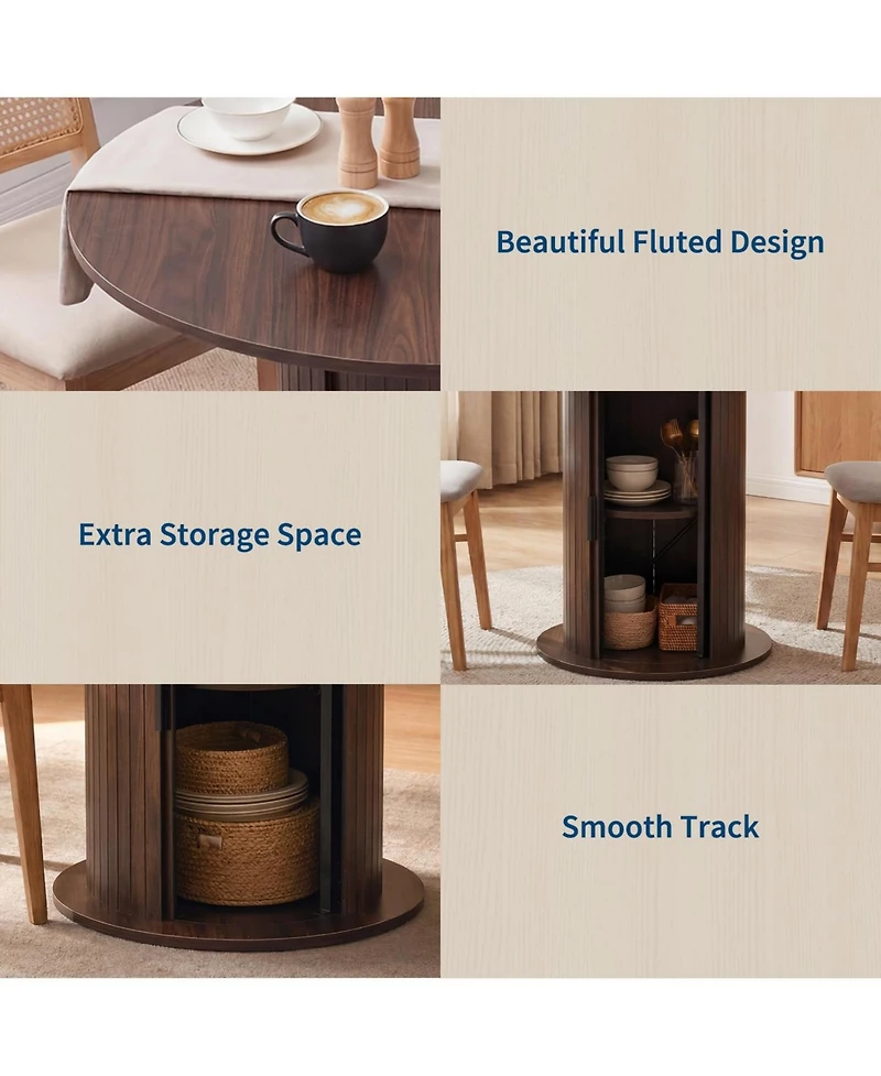 Small Round Dining Table for 2-4, 31.5" Engineered Wood Kitchen Table with Center Storage Column, Farmhouse Space-Saving Design for Apartment