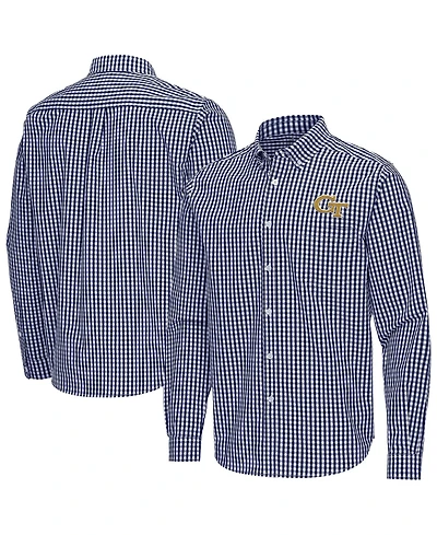 Antigua Men's Navy Georgia Tech Yellow Jackets Ellis Woven Tri-Blend Long sleeves Button-Down Shirt