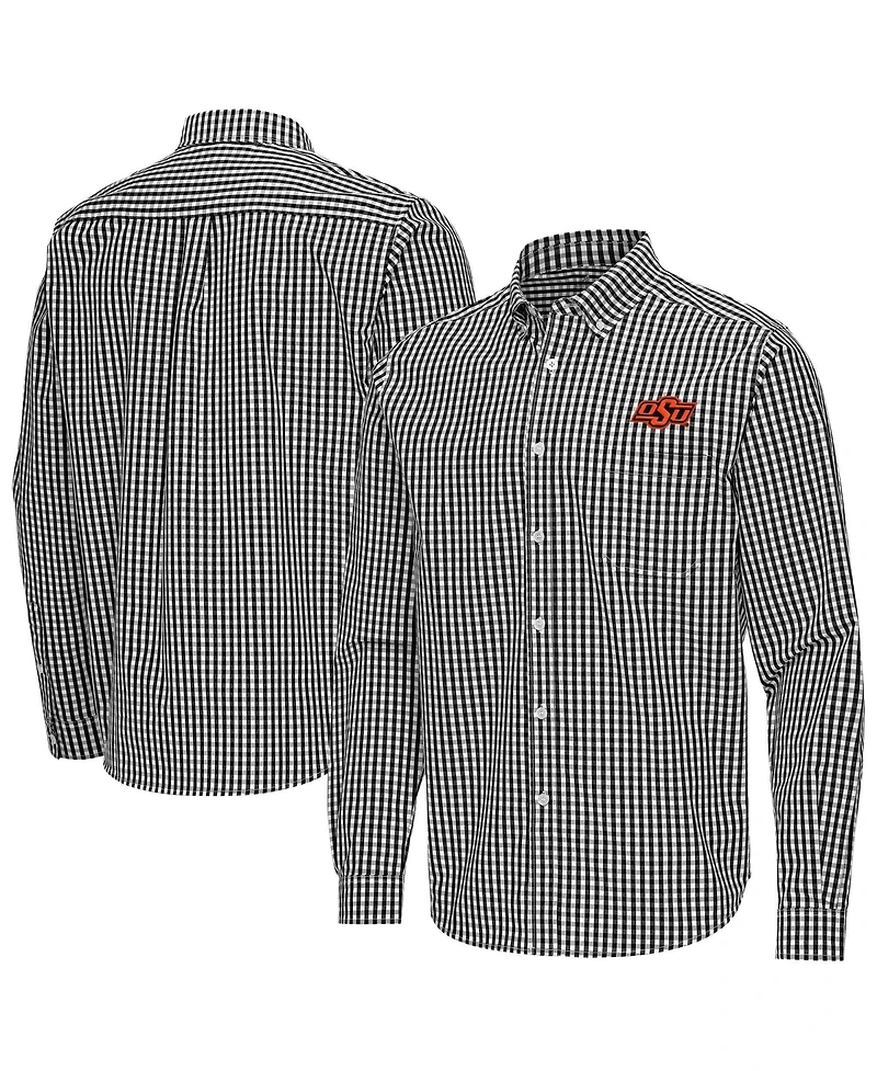 Antigua Men's Black Oklahoma State Cowboys Ellis Woven Tri-Blend Long sleeves Button-Down Shirt