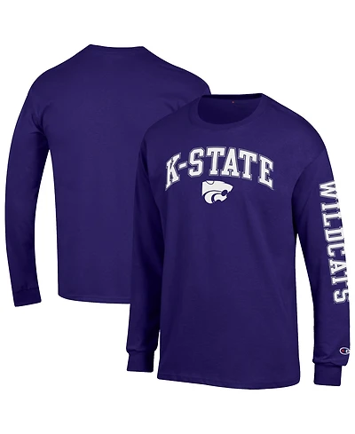 Champion Men's Purple Kansas State Wildcats Arch Over Logo 2-Hit Long sleeves T-Shirt