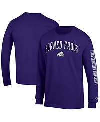 Champion Men's Purple Tcu Horned Frogs Arch Over Logo 2-Hit Long sleeves T-Shirt