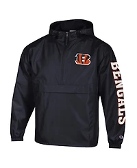 Champion Men's Black Cincinnati Bengals Packable Hooded Windbreaker Half-Zip Jacket