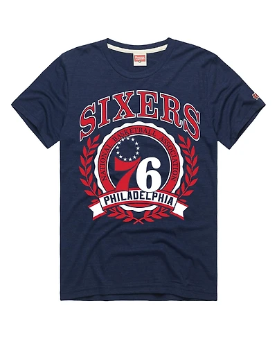 Homage Men's and Women's Navy Philadelphia 76ers Crest Tri-Blend T-Shirt
