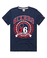 Homage Men's and Women's Navy Philadelphia 76ers Crest Tri-Blend T-Shirt