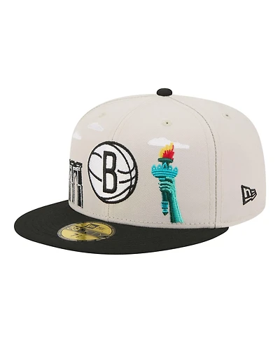 New Era Men's Tan/Black Brooklyn Nets Localized City Icon 59FIFTY Fitted Hat
