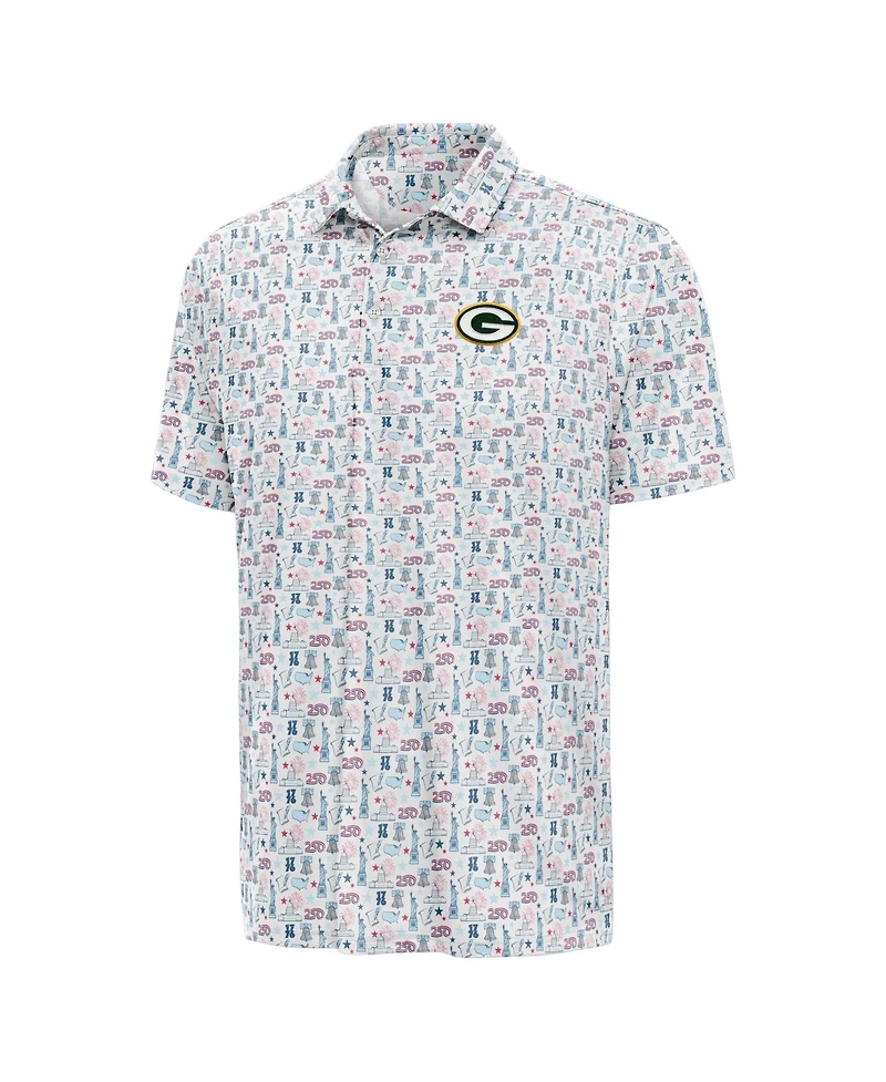 Antigua Men's White Green Bay Packers America 250 Freedom Desert Dry Polo Shirt
