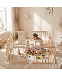 Slickblue Large Adjustable Wooden Playpen for Babies, Infants and Toddlers