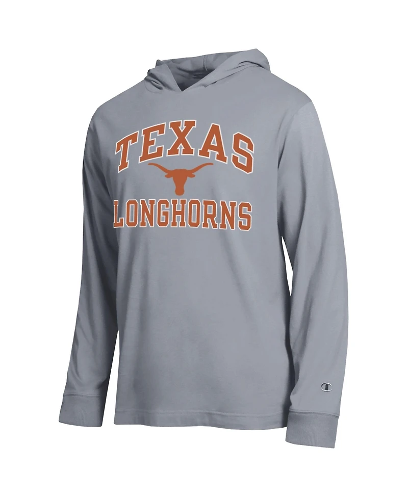 Champion Men's Heather Gray Texas Longhorns High Motor All-Star Long sleeves Hooded T-Shirt