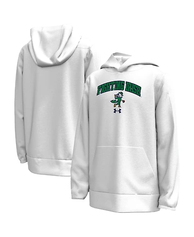 Under Armour Big Boys and Girls White Notre Dame Fighting Irish Golfing Leprechaun Fleece Performance Hoodie