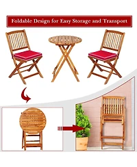Sugift 3 Pieces Patio Folding Bistro Set with Padded Cushion and Round Coffee Table