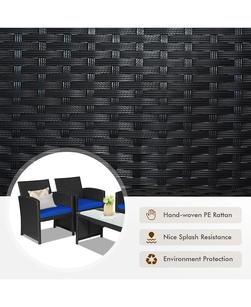 Sugift 4 Pieces Rattan Patio Furniture Set with Weather Resistant Cushions and Tempered Glass Tabletop