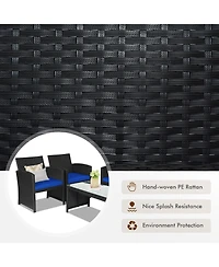 Sugift 4 Pieces Rattan Patio Furniture Set with Weather Resistant Cushions and Tempered Glass Tabletop