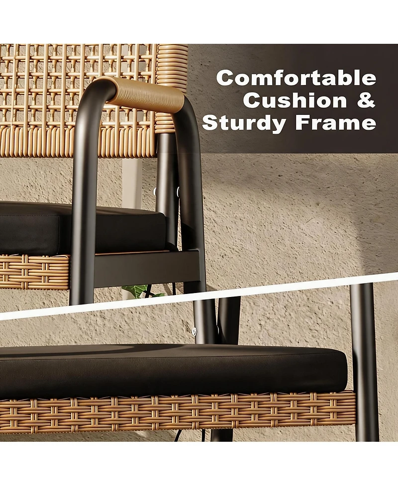 homfan Set of 2 Or 4 Stackable Dining Armchairs - Weatherproof Polyrattan and Breathable Textilene, Heavy Duty Metal Frame with Cushions, for Garden