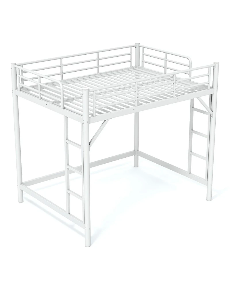 Streamdale Furniture Full Size Metal Loft Bed with Ladder and Guardrails