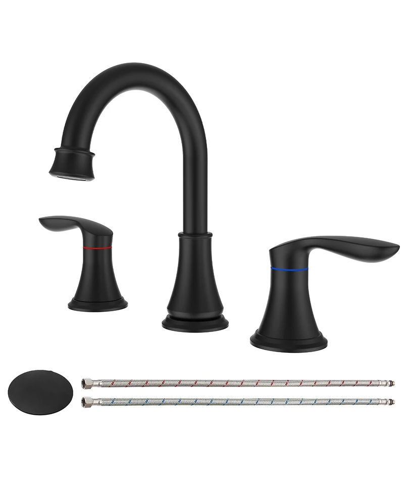 Thirtypeachy Two-Handle Widespread Bathroom Sink Faucet with 360degree(s) Swivel Spout, Ceramic Valve and Pop-Up Drain